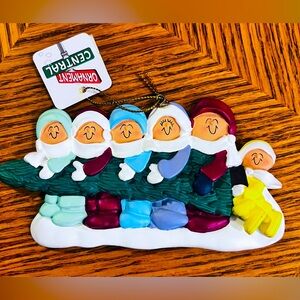 Family of 6 Carrying Christmas Tree RESIN Ornament